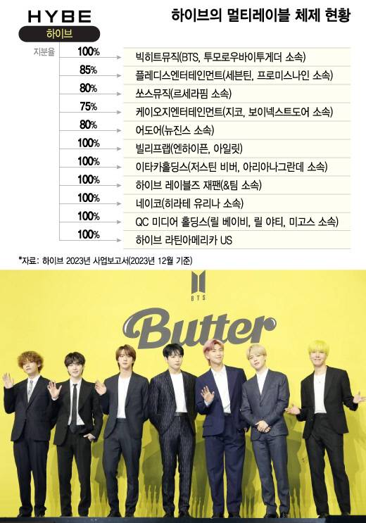 하이브의 멀티레이블 체제 현황/그래픽=이지혜