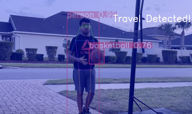 미국 조지아 공대 편입상 아유시 파이가 만든 농구 AI 심판 ‘덥드’가 트래블링 반칙을 판단하는 모습 <출처=조지아 공과대학 홈페이지>