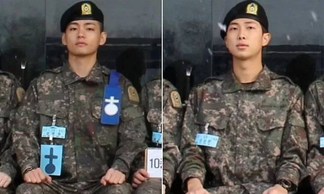 방탄소년단 멤버 뷔(왼쪽), RM. 육군훈련소홈페이지 캡처