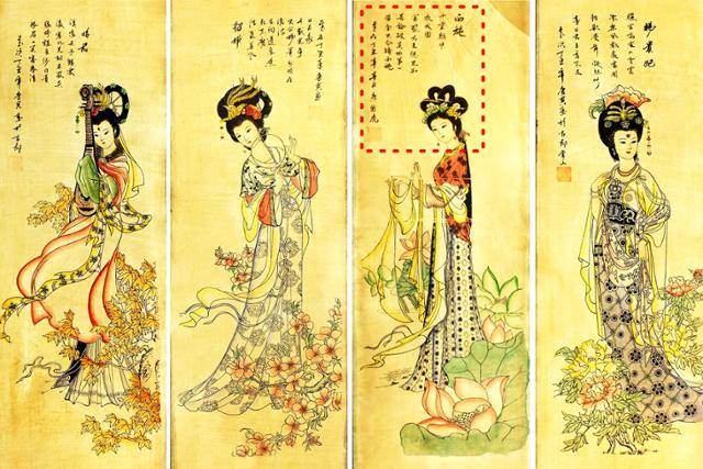 명나라 문인화가 당인이 그린 ‘사대미녀도’. 왼쪽부터 왕소군, 초선, 서시, 양귀비. ⓒ최종명