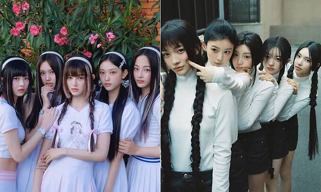 어도어 소속의 그룹 뉴진스(왼쪽), 빌리프랩 소속의 그룹 아일릿.