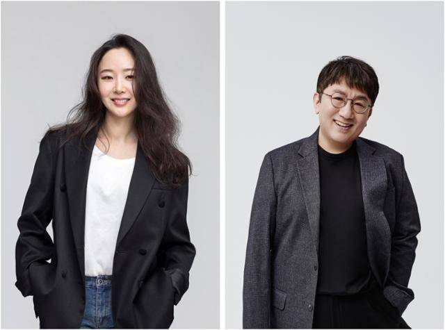 민희진(왼쪽 사진) 어도어 대표와 방시혁 하이브 의장. 하이브 제공