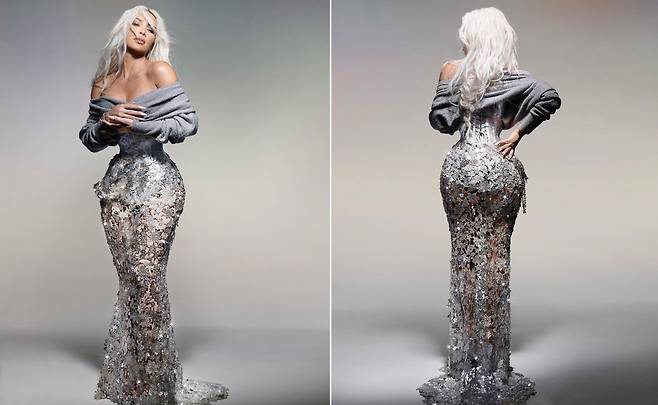 허리가 과도하게 잘록하게 들어간 킴 카다시안의 드레스 피팅 모습./사진=킴카다시안 인스타그램