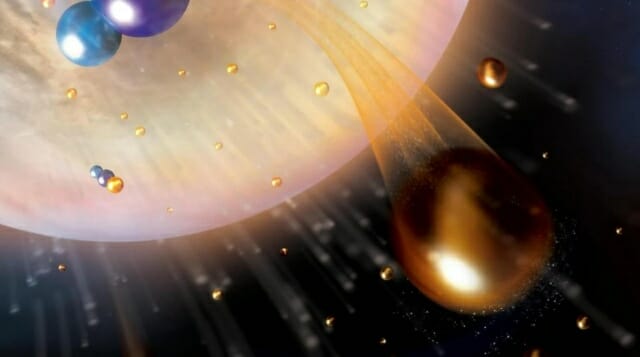 화학반응을 통해 우주로 날아가는 주황색 수소 원자의 모습을 나타낸 이미지 (사진=urore Simonnet/LASP/콜로라도 대학교 볼더 캠퍼스)