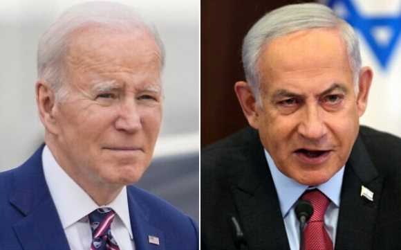 왼쪽 조 바이든 미국 대통령, 오른쪽 네타냐후 이스라엘 총리