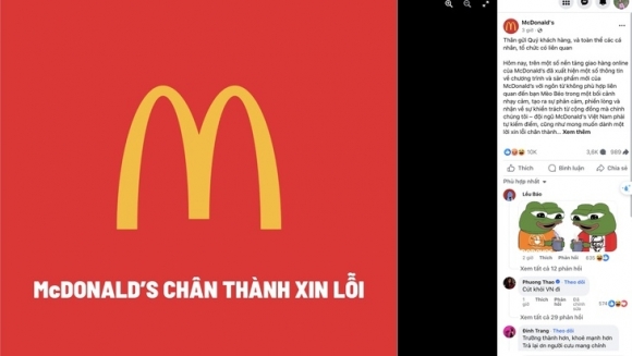 맥도날드 베트남이 SNS 계정에 올린 공식 사과문. 사진=페이스북