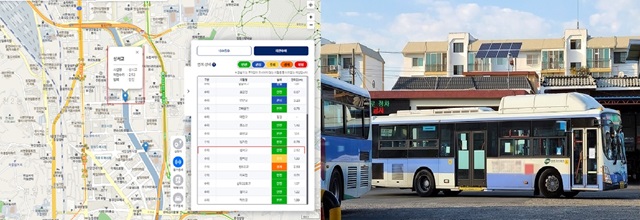 (왼쪽부터)부산시 도시침수 통합정보시스템, 부산지역 시내버스. /부산시