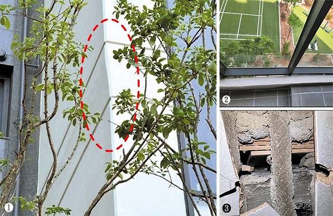 전남 무안군에서 입주를 앞둔 830가구 규모 ‘힐스테이트 오룡’ 아파트가 지난달 입주 예정자 사전 점검 때 5만8000건에 달하는 하자를 지적받았다. 입주 예정자들이 인터넷 커뮤니티에 공개한 하자 현황. 왼쪽부터 시계 방향으로 ①아파트 콘크리트 외벽이 비스듬하게 기울어져 있고 ②실내 창틀과 벽 사이가 벌어져 있으며 ③욕실 벽면 내부에 타일 조각을 끼워 넣는 등 엉망으로 마감된 모습. /보배드림