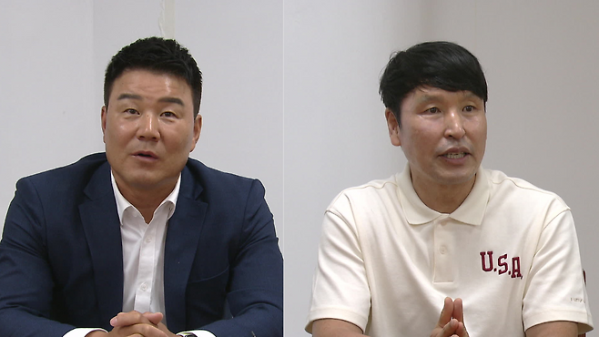 이형택 감독(왼쪽)과 유진선 부회장이 협회의 관리 단체 지정 추진에 반대하는 뜻을 기자회견에서 밝히고 있다.