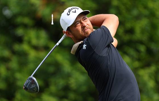 Xander Schauffele in action during the Pro Am event at Quail Hollow Country Club on Thursday in Charlotte, North Carolina. [AFP/YONHAP]