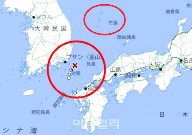 독도를 일본땅으로 표기한 일본 기상청 지진 지도. (사진=서경덕 교수팀 제공)