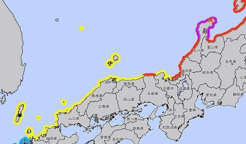 일본 기상청이 쓰나미 주의보 지역에 독도를 포함한 지도. 일본 기상청 홈피 캡처 화면