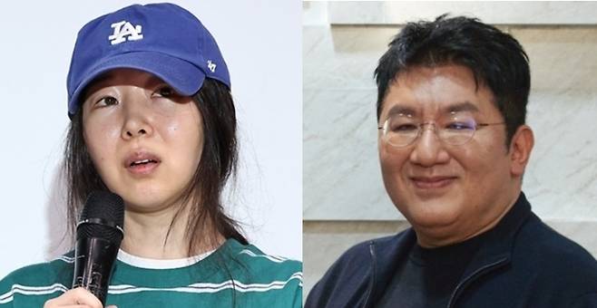 민희진 어도어 대표(왼쪽)와 방시혁 하이브 이사회 의장. 연합뉴스