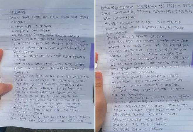 경기 성남시 수정구의 한 공영주차장에 버려진 '모찌'의 견주가 편지를 남겼다. 인스타그램 캡처