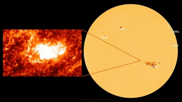 지난 9일 태양활동관측위성에 포착된 AR3664. NASA/SDO