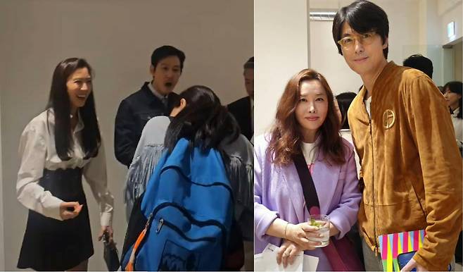 아티스트컴퍼니에서 열린 폴랑 전시장에서 (왼쪽부터) 임세령 대상그룹 부회장과 배우 이정재, 인테리어 디자이너 조희선 대표와 배우 정우성/이혜운 기자