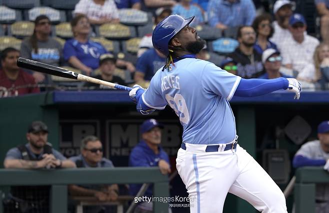 캔자스시티 소속으로 활약할 당시 레이예스의 모습. 게티이미지