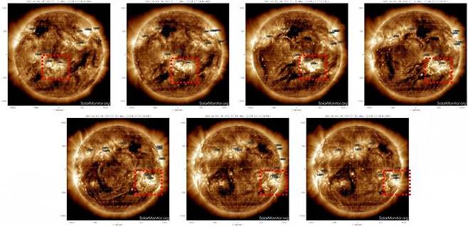지난 6~12일 태양 관측위성(SDO)가 촬영한 흑점. 한국천문연구원