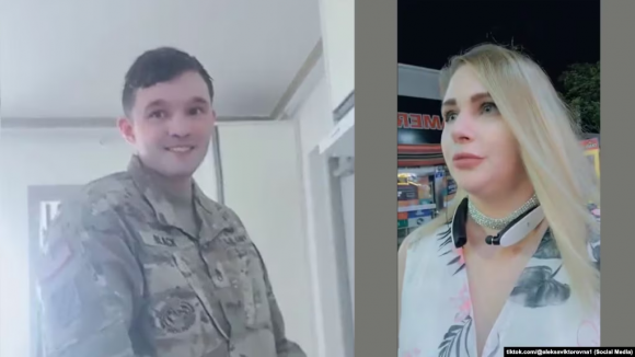 러시아에서 체포된 주한미군 고든 블랙(왼쪽)과 그의 러시아 여자친구. 틱톡 캡처