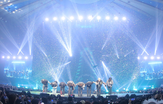 Boy band Ateez during the band's "Towards the Light: Will to Power" concert held in southern Seoul on Saturday and Sunday [KQ ENTERTAINMENT]