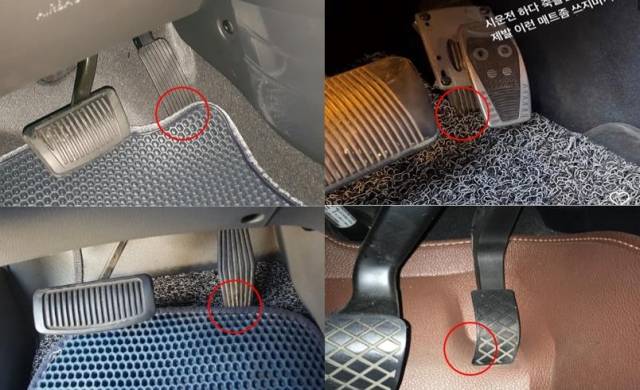 온라인 커뮤니티, 포털사이트 등에서 쉽게 찾아볼 수 있는 '차량 매트 액셀 페달 끼임 현상' 사진. 온라인 캡처