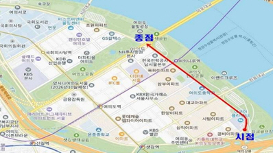명예도로명이 부여된 서울 영등포구의 ‘구상시인길’구간도.