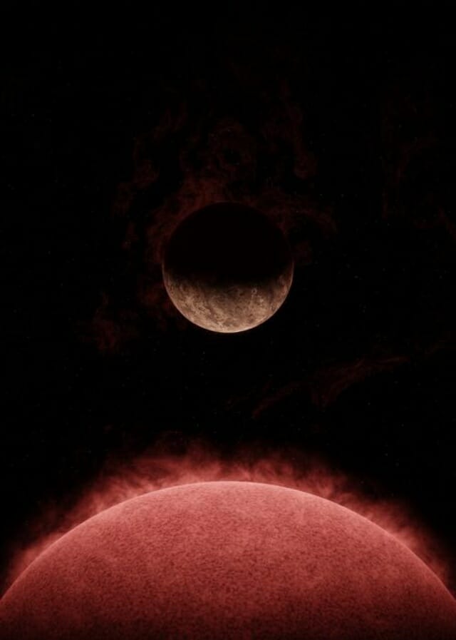 목성 크기의 별을 공전하는 스페쿨루스-3 b를 보여주는 그림 (출처= 라이오넬 가르시아)