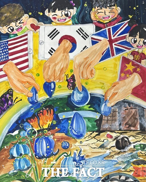 충남도기 ‘2024 세계 물의 날’을 기념해 개최한 그림공모전에서 초등학생 부분 대상을 수상한 오정연 학생 작품. /충남도