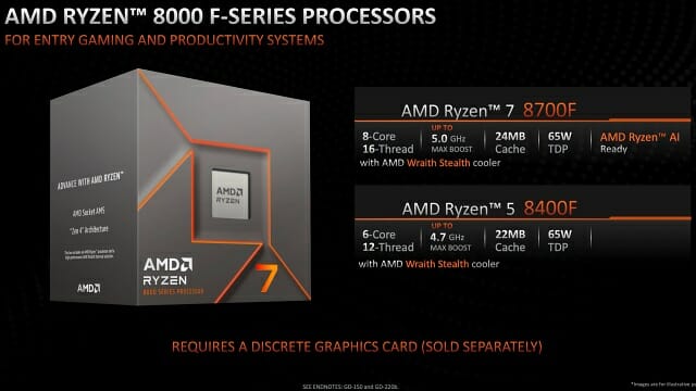 데스크톱PC용 AMD 라이젠 8000F 시리즈 프로세서. (사진=AMD)