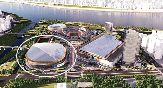 서울시가 조성할 계획인 복합 단지 조감도. 원 안 건물이 돔구장이다. [사진 서울시]