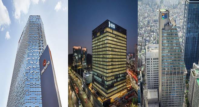왼쪽부터 장교동 한화본사, HD현대 판교 GRC, 강남구 GS타워. [각 사 제공]