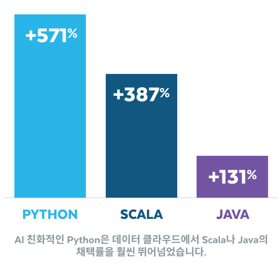 스노우플레이크가 전세계 9000개 고객사 대상, 2만명 이상의 AI 개발자를 대상으로 데이터 및 AI 도입의 패턴과 트렌드를 조사한 결과 AI 개발자가 가장 선호하는 프로그래밍언어는 '파이썬'인 것으로 집계됐다. [사진=스노우플레이크 '데이터동향 2024' 보고서]