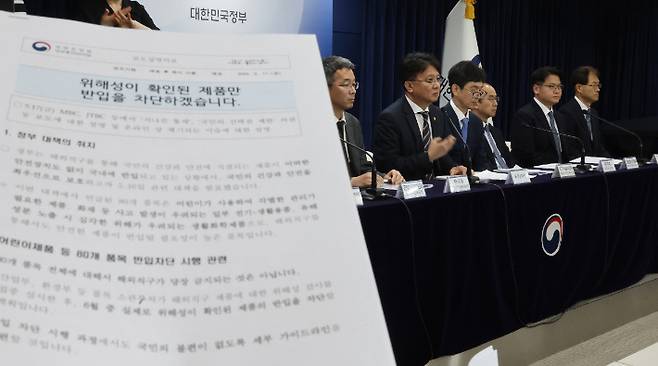 국무조정실 이정원 국무2차장이 19일 종로구 정부서울청사에서 해외직구 관련 추가 브리핑을 하고 있다. 연합뉴스