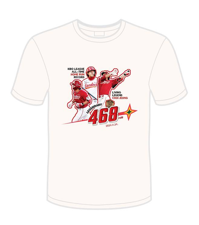 SSG 최정의 최다 홈런 신기록을 기념하는 티셔츠. 사진 | SSG 랜더스
