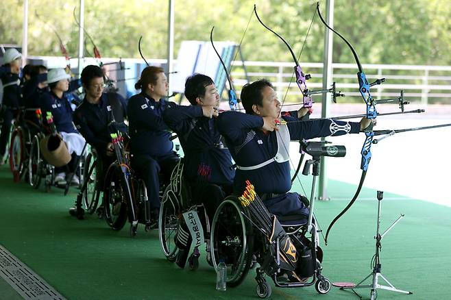 2024 파리 패럴림픽 양궁 대표팀 훈련 모습. 사진 | 대한장애인체육회