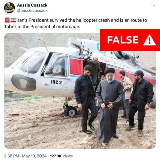 에브라임 라이시 이란 대통령이 살아있다며 19일(현지시각) 소셜미디어에 퍼진 사진. 이는 2022년 촬영된 사진으로 확인됐다. /BBC