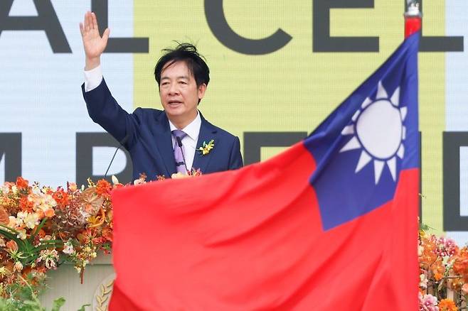 20일(현지시간) 대만 타이베이 총통부에서 열린 취임식에서 라이칭더 대만 총통이 연설하고 있다.사진=뉴스1