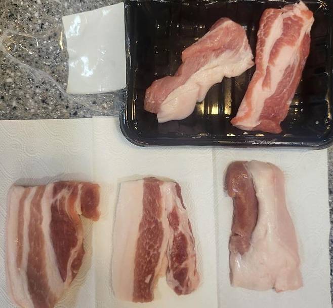 작성자가 백화점에서 구매한 삼겹살. /사진=온라인 커뮤니티 '보배드림' 캡처