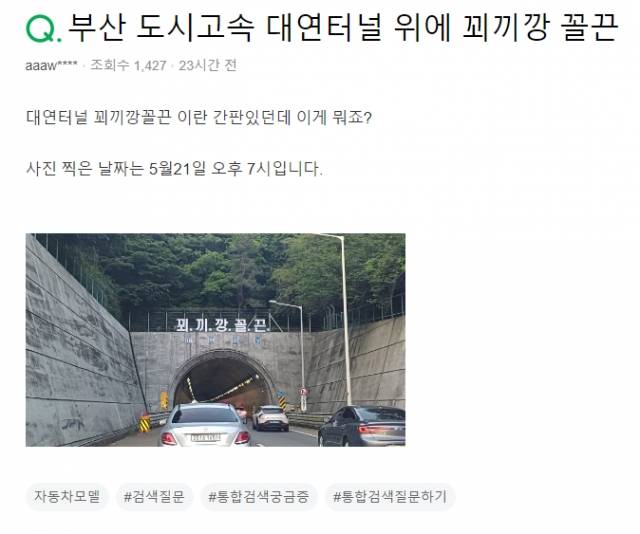 고속도로 이용객이 '꾀끼깡꼴끈' 문구의 의미를 묻고 있다. 네이버 지식IN 캡처