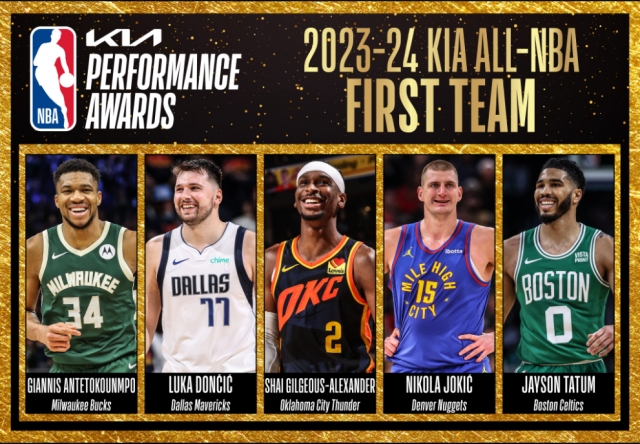 미국프로농구(NBA)가 23일(한국시간) 발표한 2023-2024시즌 올 NBA 퍼스트 팀 명단. NBA 엑스(X‧옛 트위터) 캡처.
