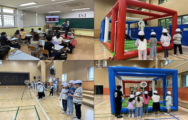 경기 성남시가 지역 13개 초등학교를 대상으로 청소년 드론축구교실을 운영 중이다. 사진은 드론축구교실 운영 모습.(성남시 제공)/