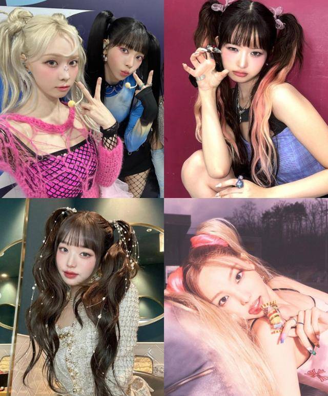 롱 헤어를 활용한 양갈래 헤어 스타일은 최근 걸그룹 멤버들 사이에서 큰 인기를 끌고 있다. 에스파, 레이, 나연, 장원영 SNS