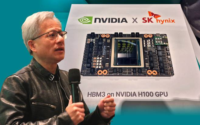 젠슨 황 엔비디아 최고경영자(CEO)는 22일 1분기 실적 발표 이후 콘퍼런스 콜에서 자사 호퍼(Hopper) 기반의 그래픽 처리장치(GPU) 수요가 2분기에도 증가할 것이라고 밝혔다. 호퍼 기반 GPU인 H100에는 SK하이닉스가 양산한 HBM3가 탑재된다. 김현일 기자