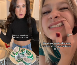 니코틴 파우치 ‘진(ZYN)’을 사용하는 모습. 틱톡 캡처.