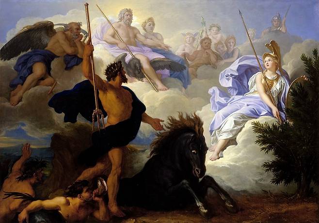 프랑스 화가 르네 앙투안 우아스가 그린 아테나와 포세이돈의의 분쟁 (1689년)