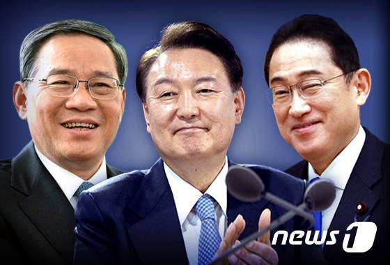 윤석열 대통령, 리창 중국 국무원 총리, 기시다 후미오 일본 총리.ⓒ News1 김초희 디자이너