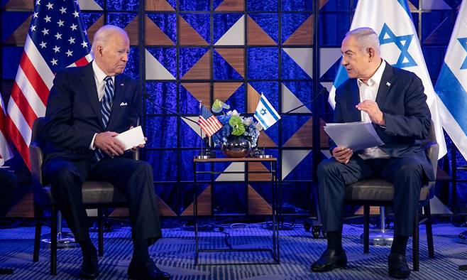 조 바이든 미국 대통령(왼쪽), 베냐민 네타냐후 이스라엘 총리. 신화연합뉴스