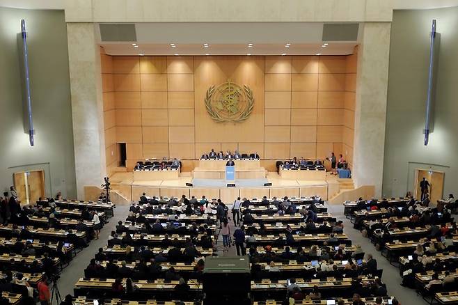 2023년 5월13일 스위스 제네바에서 열린 76차 세계보건기구(WHO) 총회 장면. 뉴시스
