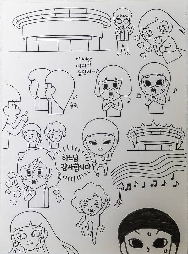 홍인혜 작가는 손으로 그림을 그린 뒤 스캔을 받아 인터넷에 올리는 전통적인 방법을 쓴다. 홍인혜 작가의 원화들.