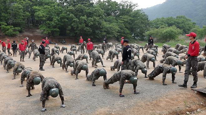 육군 제5포병여단 강속대대 장병들이 지난 23일 경기도 연천군에 위치한 유격장에서 유격훈련을 받고 있다(사진은 기사 내용과 무관). /뉴스1